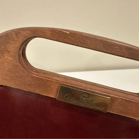 Etienne Aigner Vintage Leather Wooden Elegant Red Clutch Handbag - Picture 8 of 11